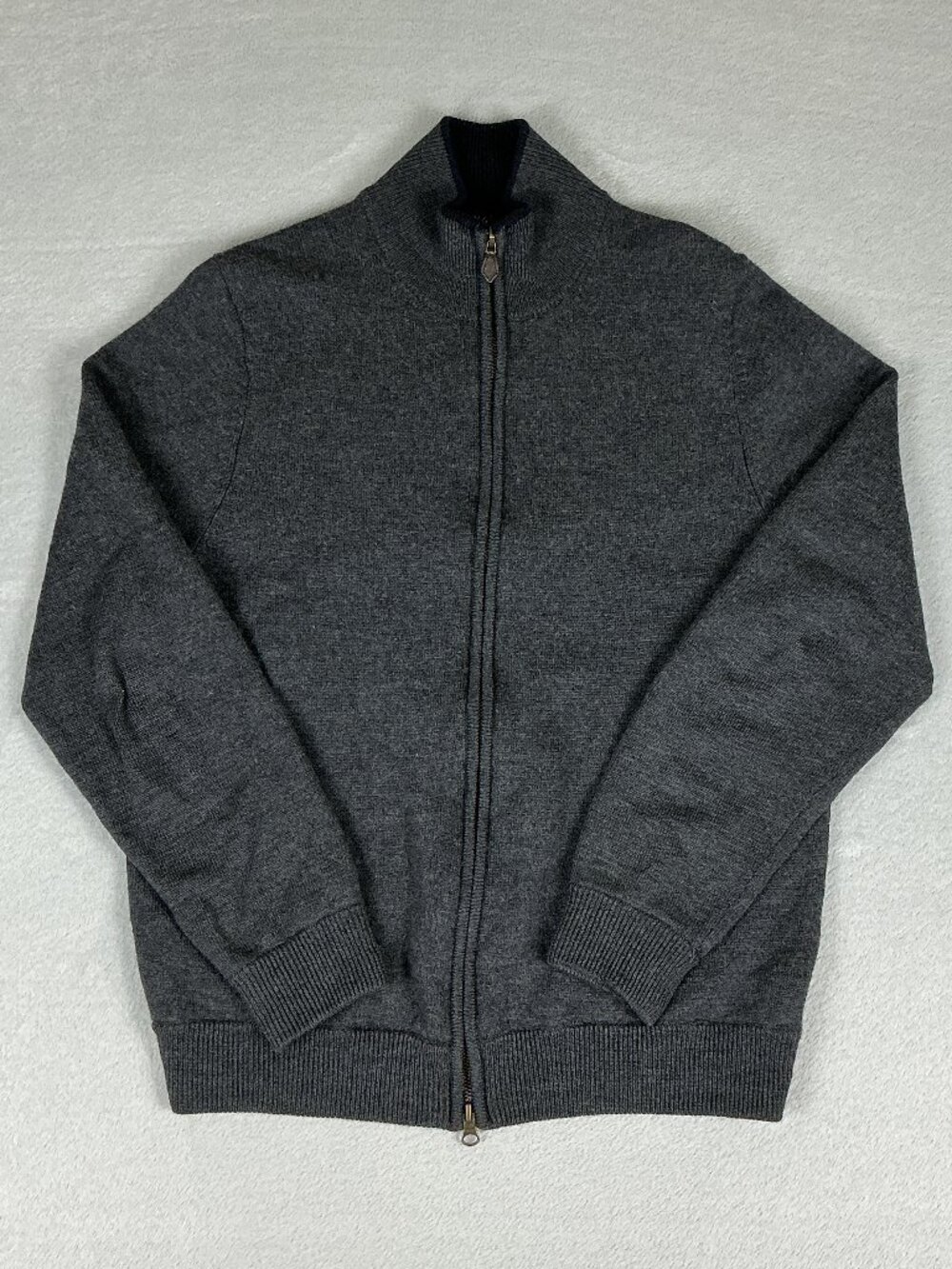 Brooks Brothers 364 Men's Black 100% Merino Wool Sweater Zip Up Size Large Y2K.